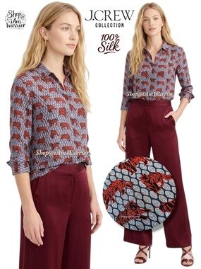 J.Crew Collection Silk Tiger Motif Button Down Blouse *shop@iAmWarrior
